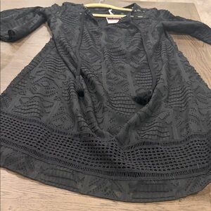 Kaari Blue Black Textured Midi Dress